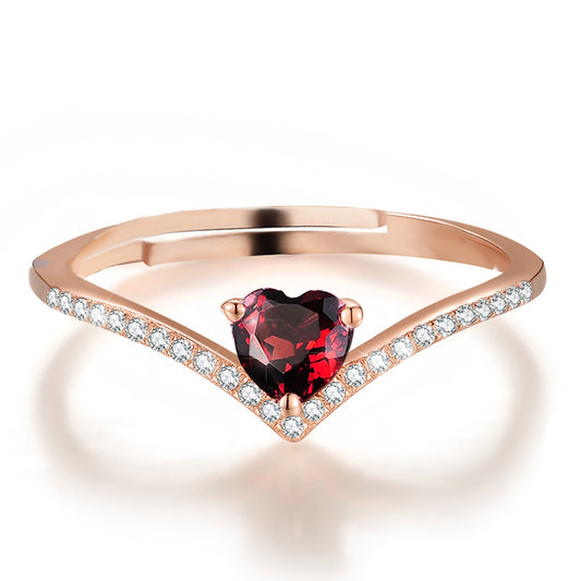 Chevron & Heart Garnet Ring