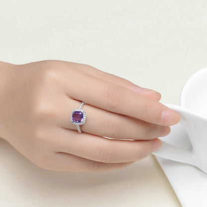 Square Halo Purple Amethyst Ring