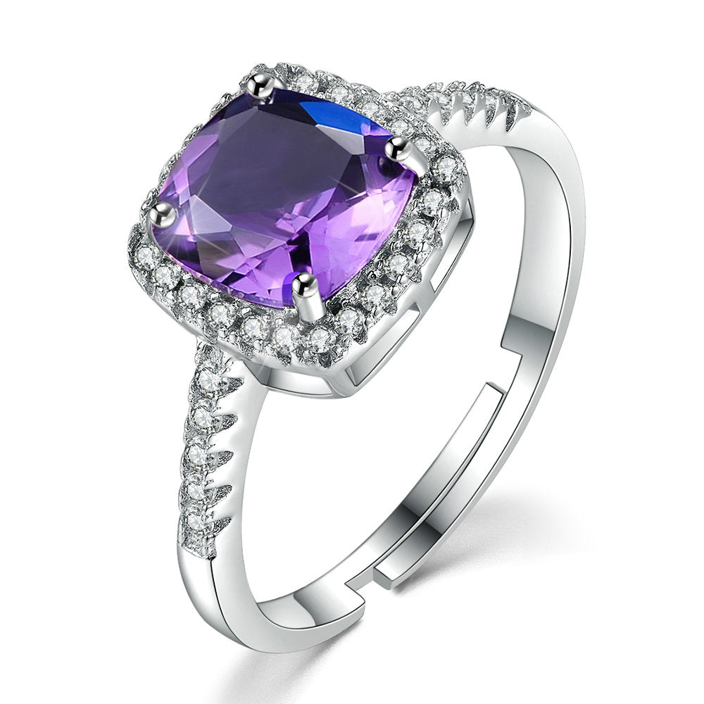 Square Halo Purple Amethyst Ring