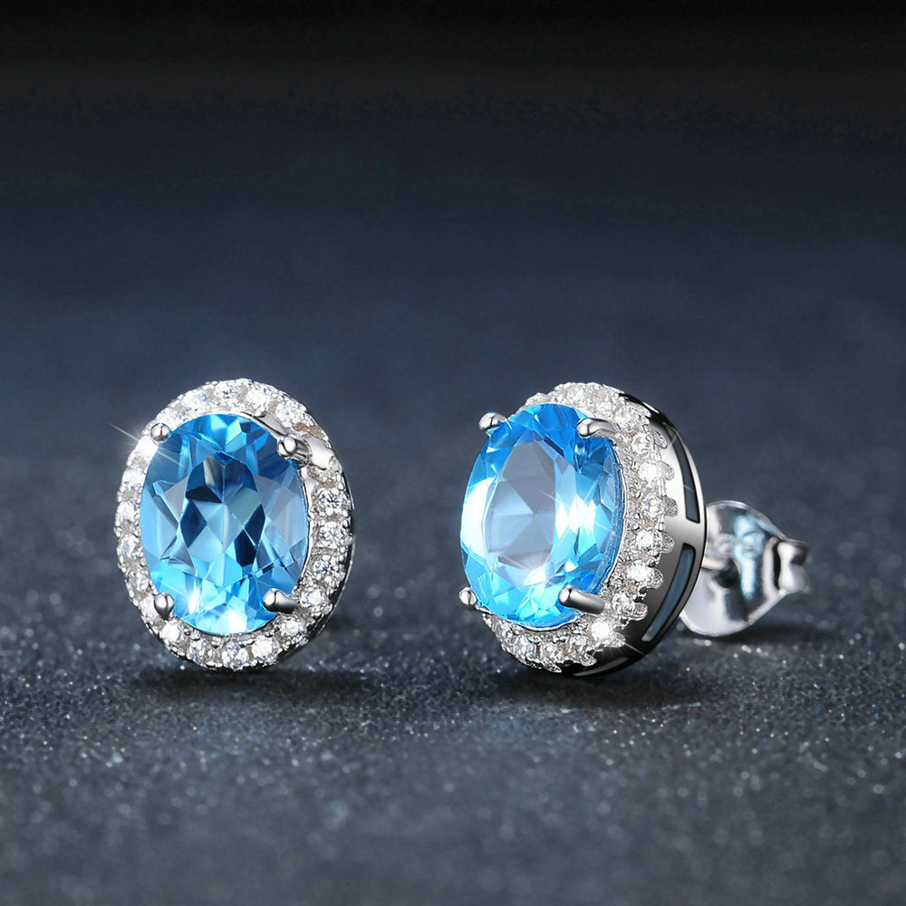 Blue Topaz Halo Earrings