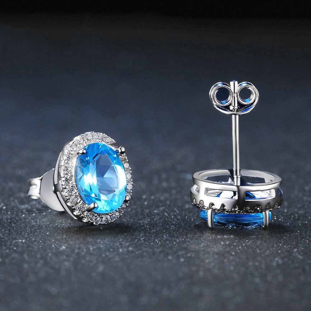 Blue Topaz Halo Earrings