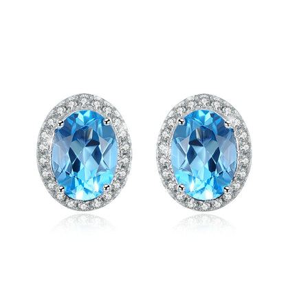 Blue Topaz Halo Earrings