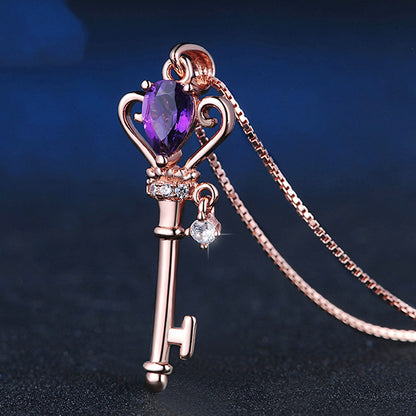 Amethyst Key Pendant Necklace