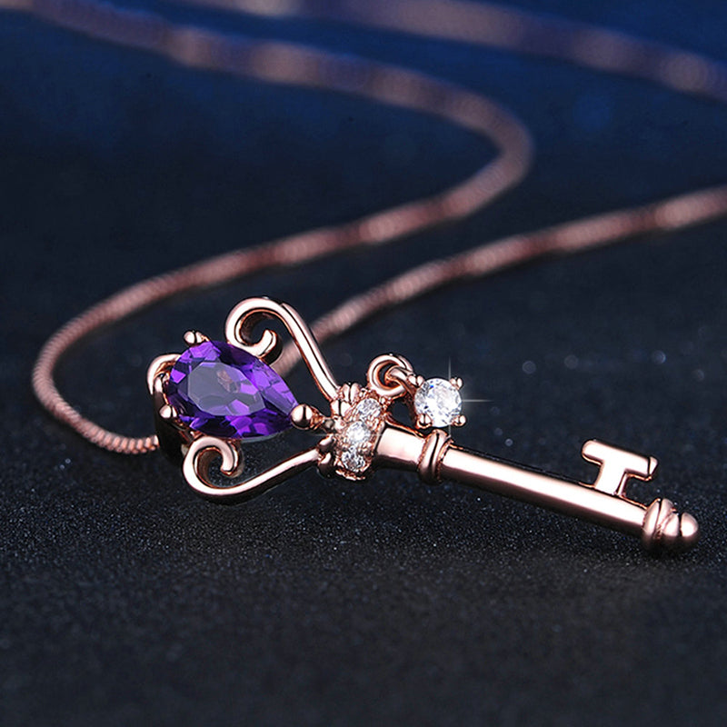 Amethyst Key Pendant Necklace