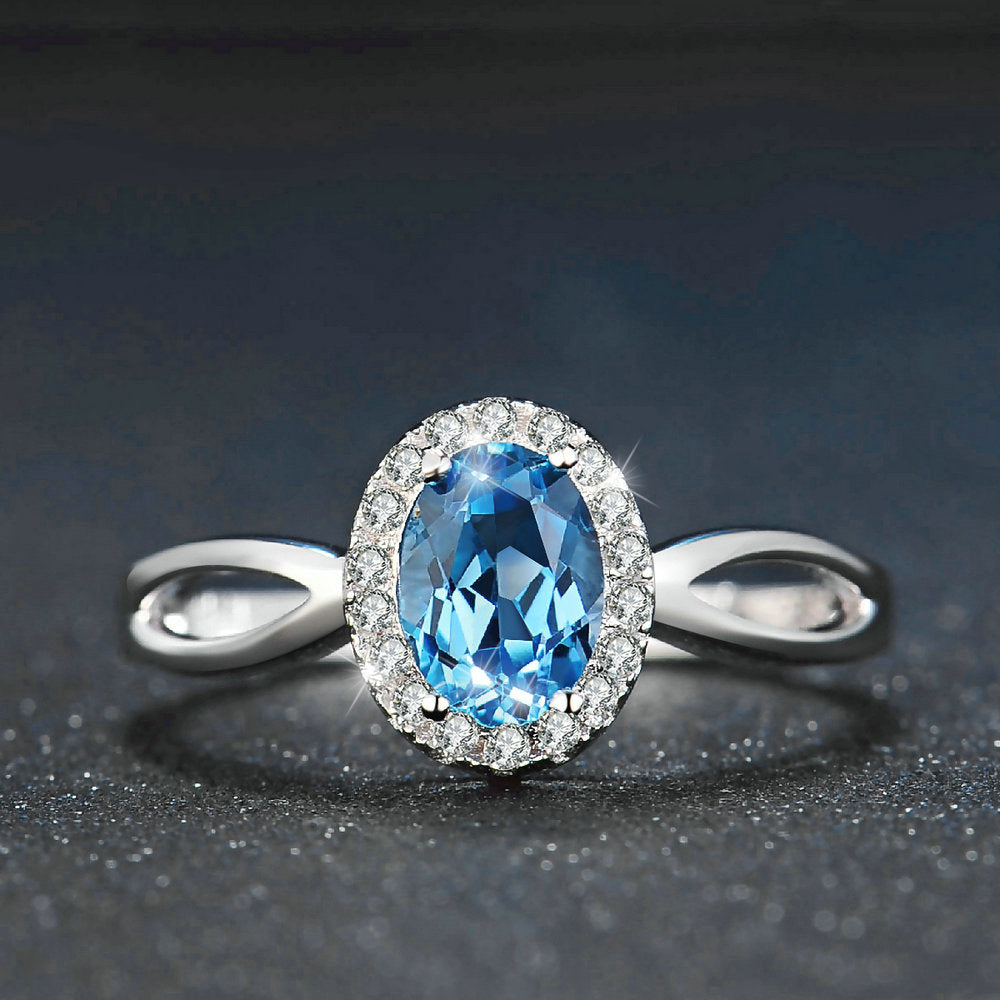 Blue Topaz Halo Ring