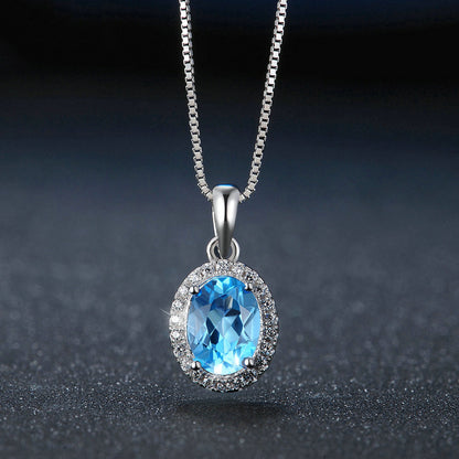 Blue Topaz Halo Necklace