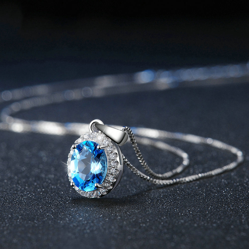 Blue Topaz Halo Necklace