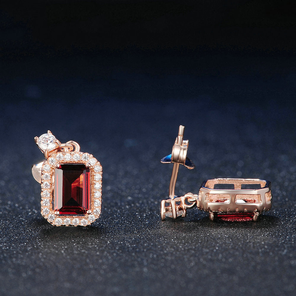 Luxury Halo Red Garnet Earrings