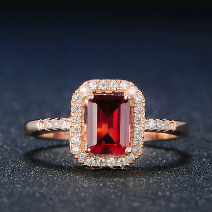 Luxury Halo Red Garnet Ring