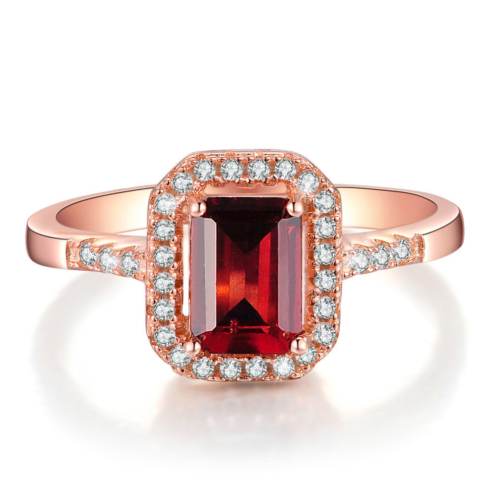 Luxury Halo Red Garnet Ring