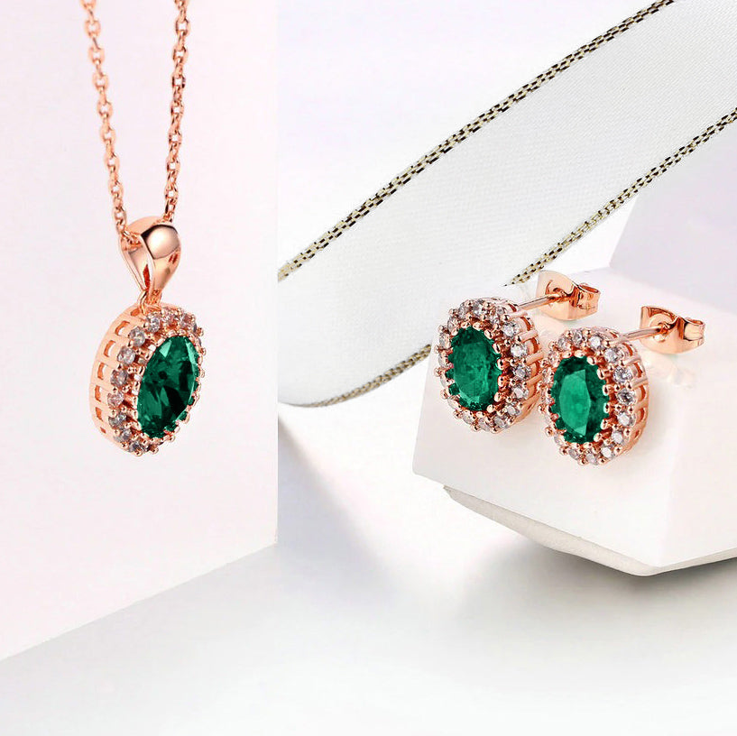 Oval Emerald Halo Set