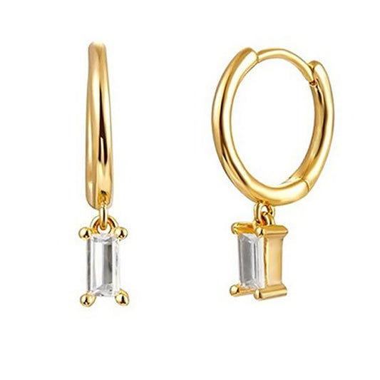 Emerald Cut Gold Hoops