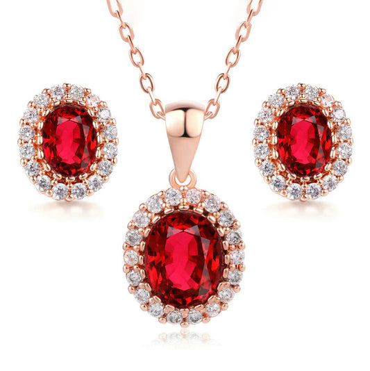 Oval Ruby Halo Set