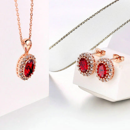 Oval Ruby Halo Set